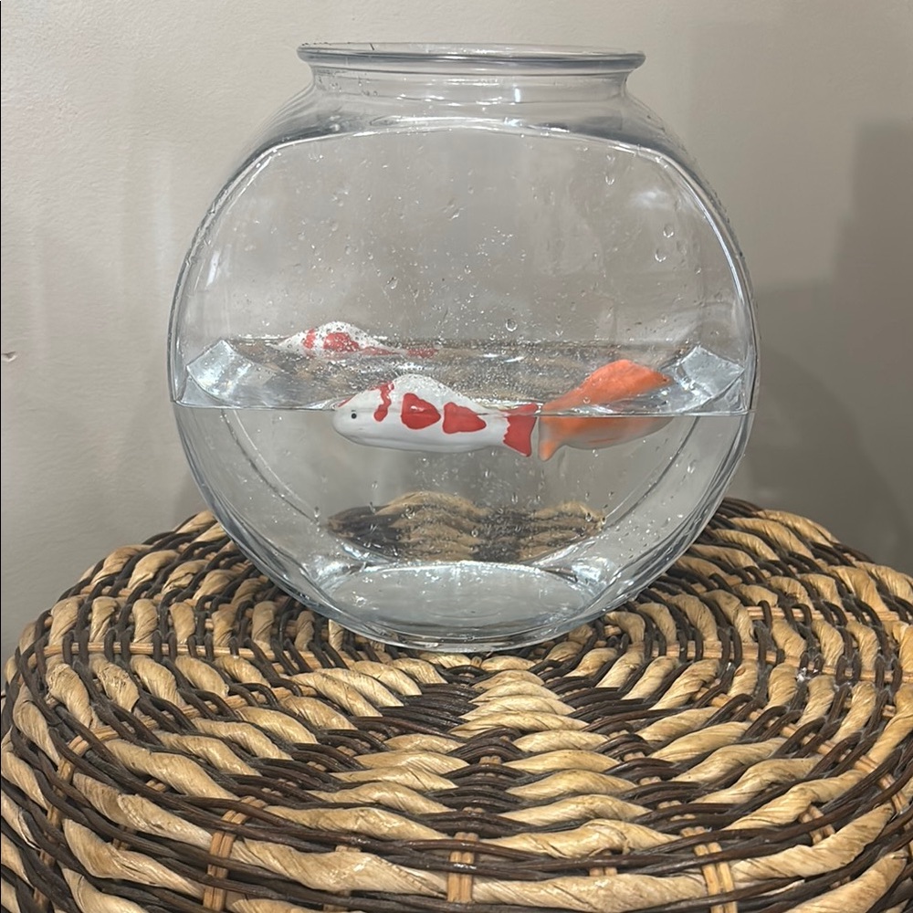 Floating Ceramic Fish Decor Set Bowl included (not water) - Orange and Red
